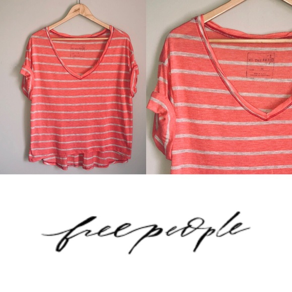 We The Free Free People V Neck High Low Tee Shirt - Picture 2 of 8